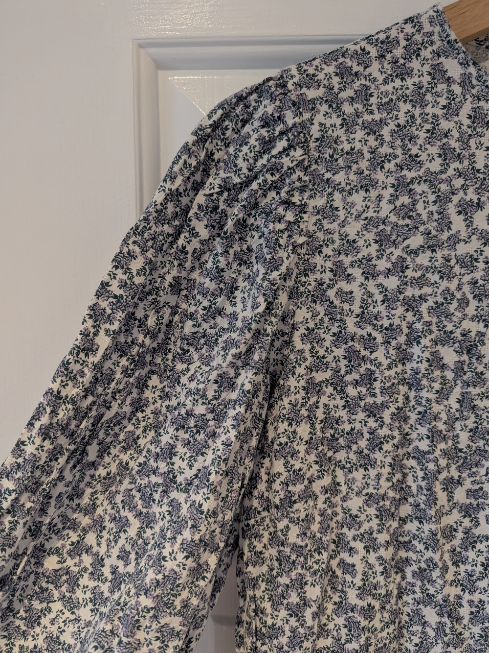 Cottagecore Prairie Ditsy Floral Midi Dress Tiered Ruffle Long Sleeves Pockets S - Picture 4 of 15